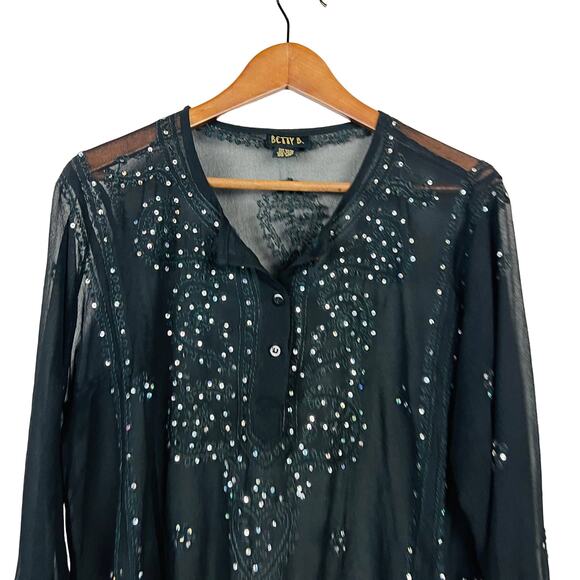 Betty B Sheer Sequin Dress Coverup Long Sleeve V Neck Black OSFA - Picture 2 of 6